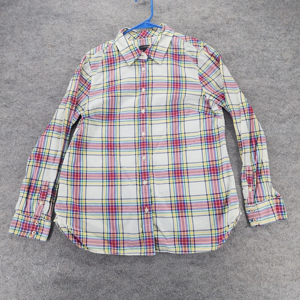 Talbots Shirt Womens Medium Button Up Long Sleeve White Red Plaid